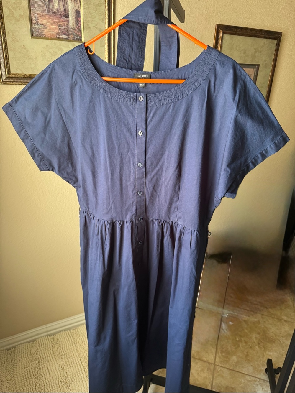 Talbots Navy Button-Front Cotton Midi Dress
